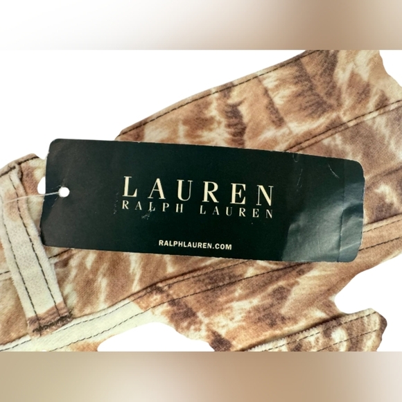 Lauren Ralph Lauren NWT Creme/Tan Feather Stretch Skinny Velvety Pants Size 10 - Picture 8 of 12